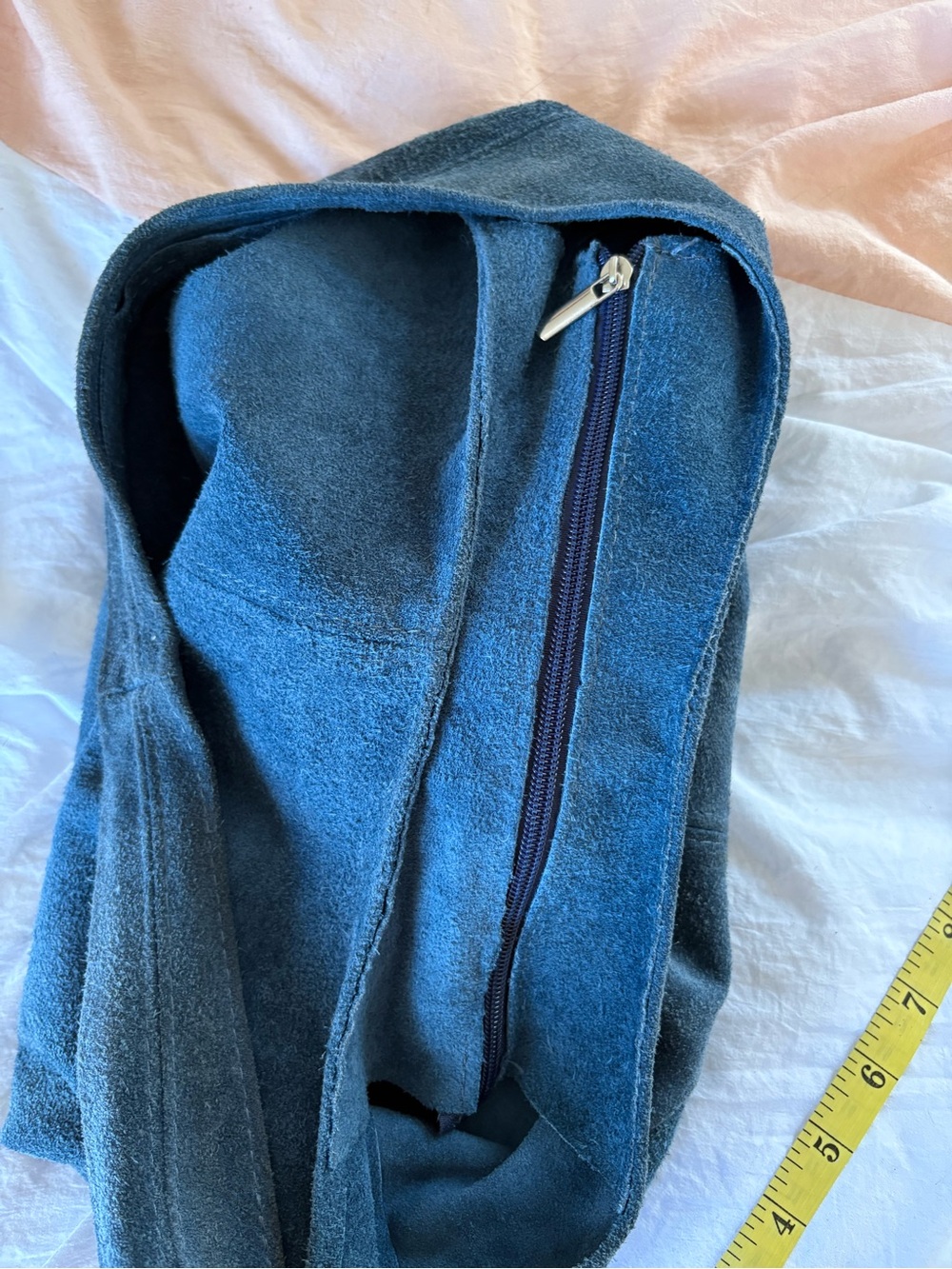 Large Suede Leather Seafoam Blue Slouch Hobo Bag Lagenlook Hippie Boho Academia - Picture 5 of 9